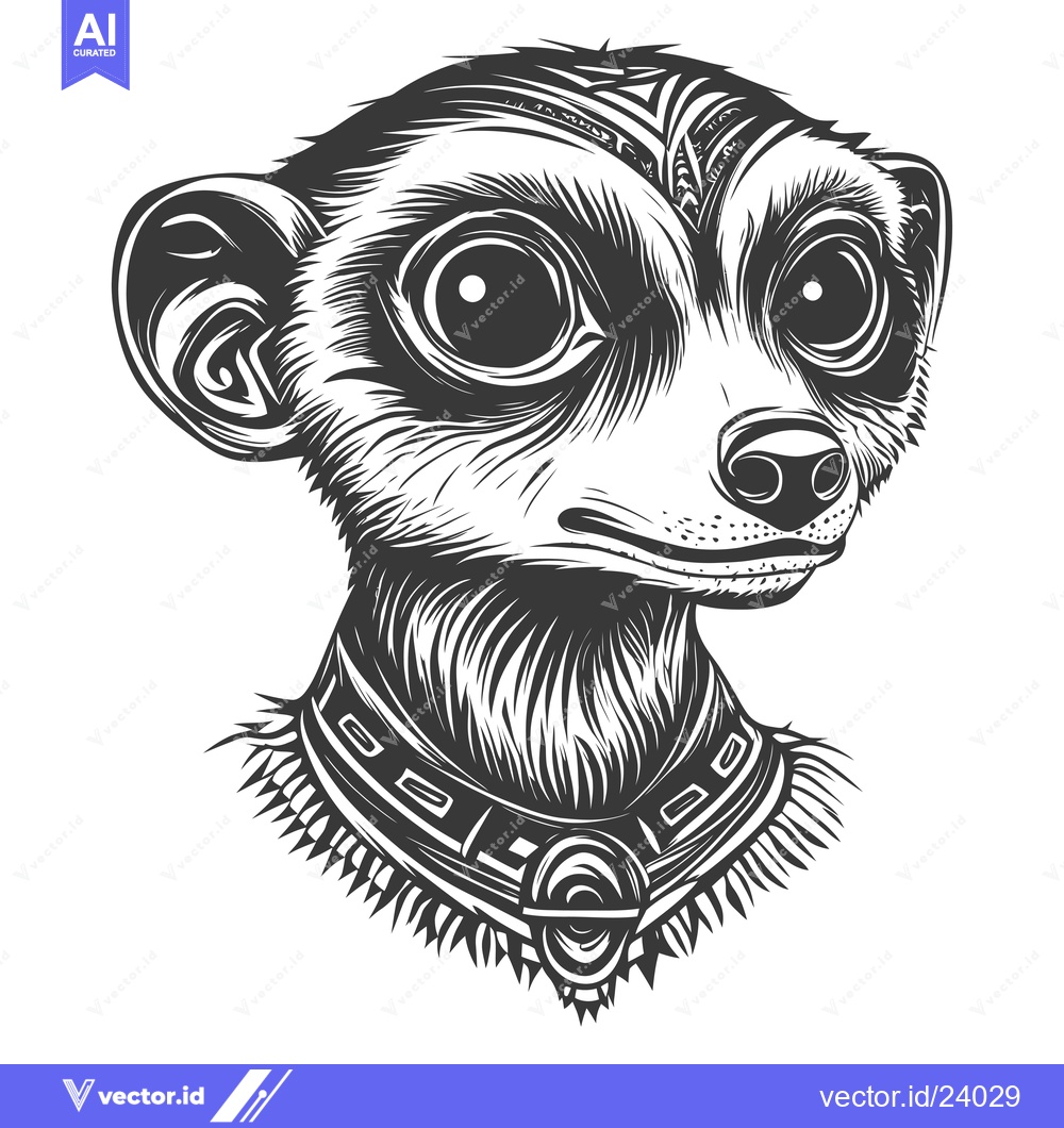 Premium Vector dari Black and White Illustration of a Meerkat with a Tribal Necklace