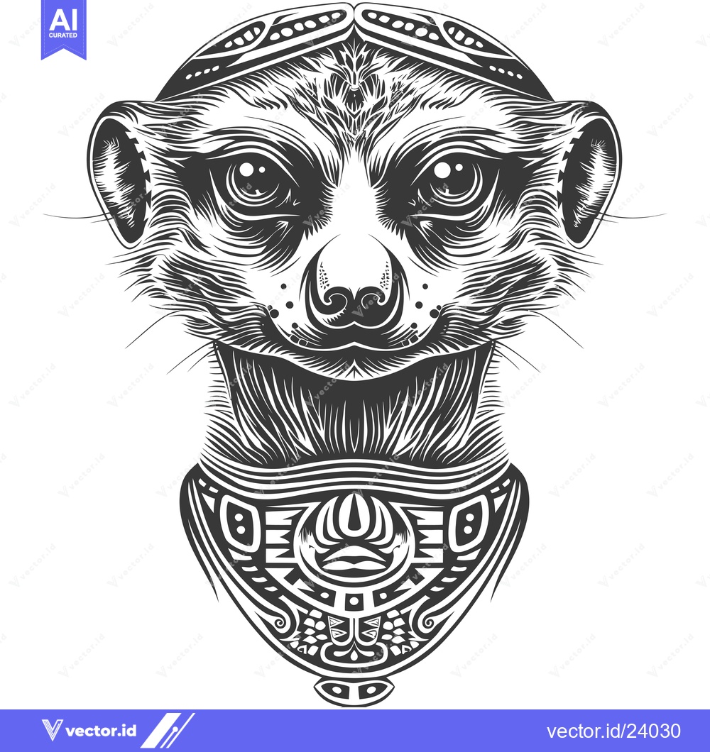 Premium Vector of Black and White Illustration of a Meerkat with Tribal Design