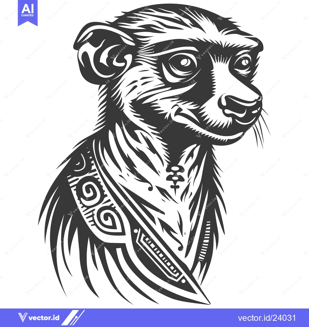 Premium Vector of Black and White Illustration of a Meerkat with Tribal Design