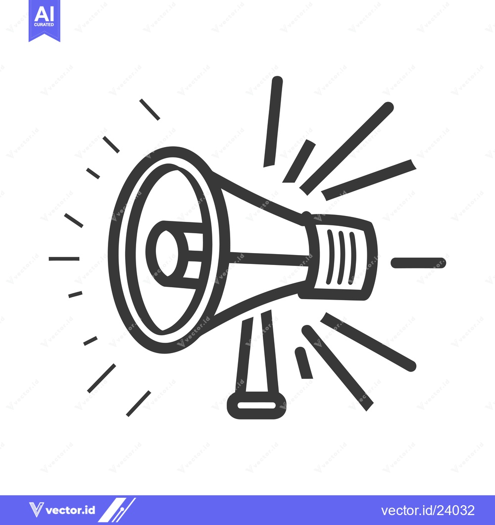 Premium Vector of Black and white illustration of a megaphone with sound waves