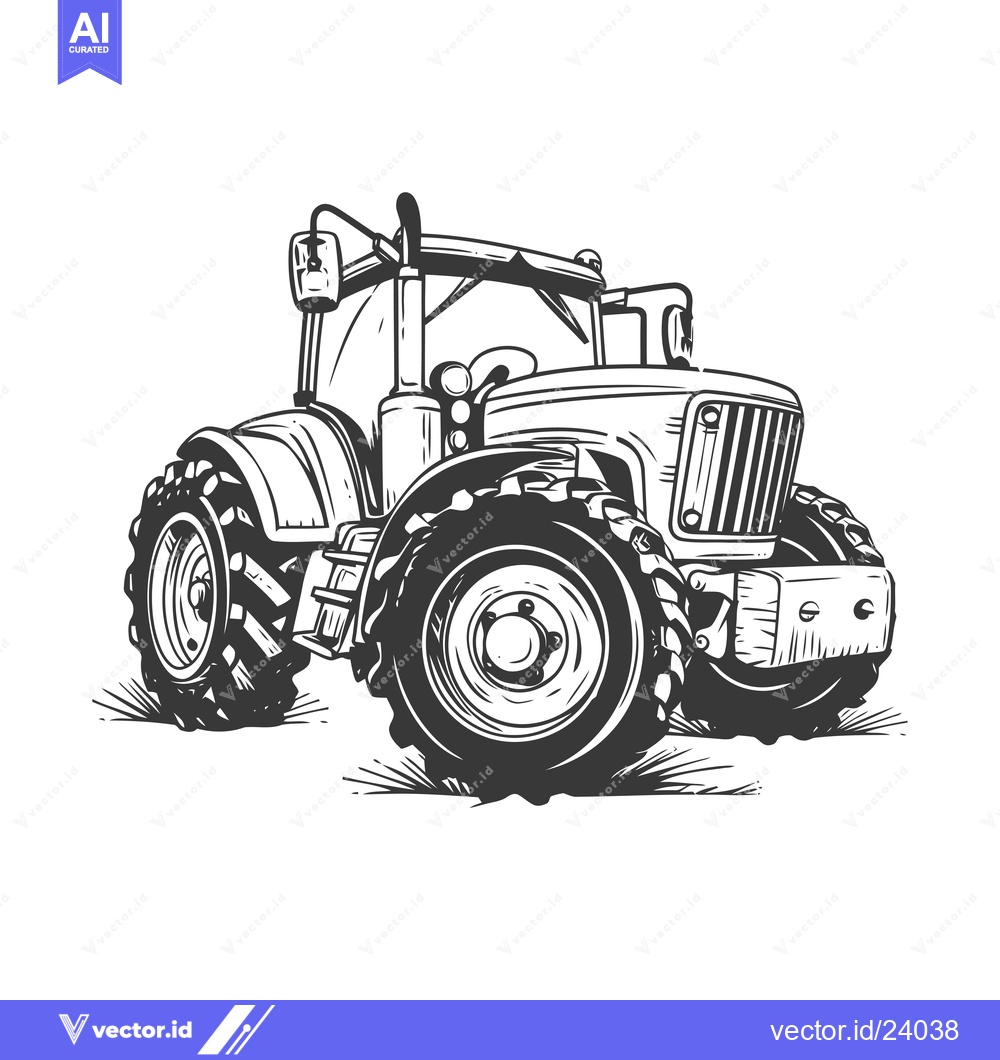 Premium Vector of Black and White Illustration of a Modern Tractor