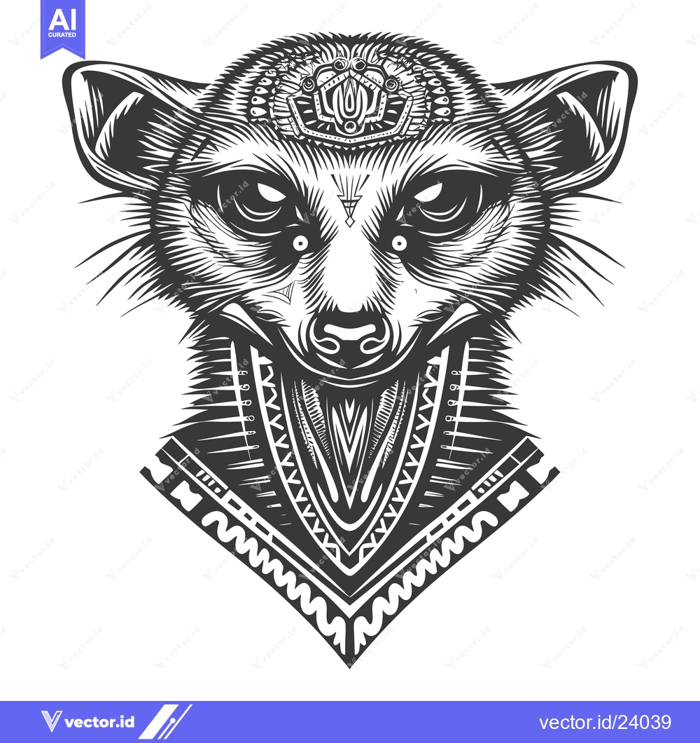 Premium Vector of Black and White Illustration of a Mongoose with Tribal Design