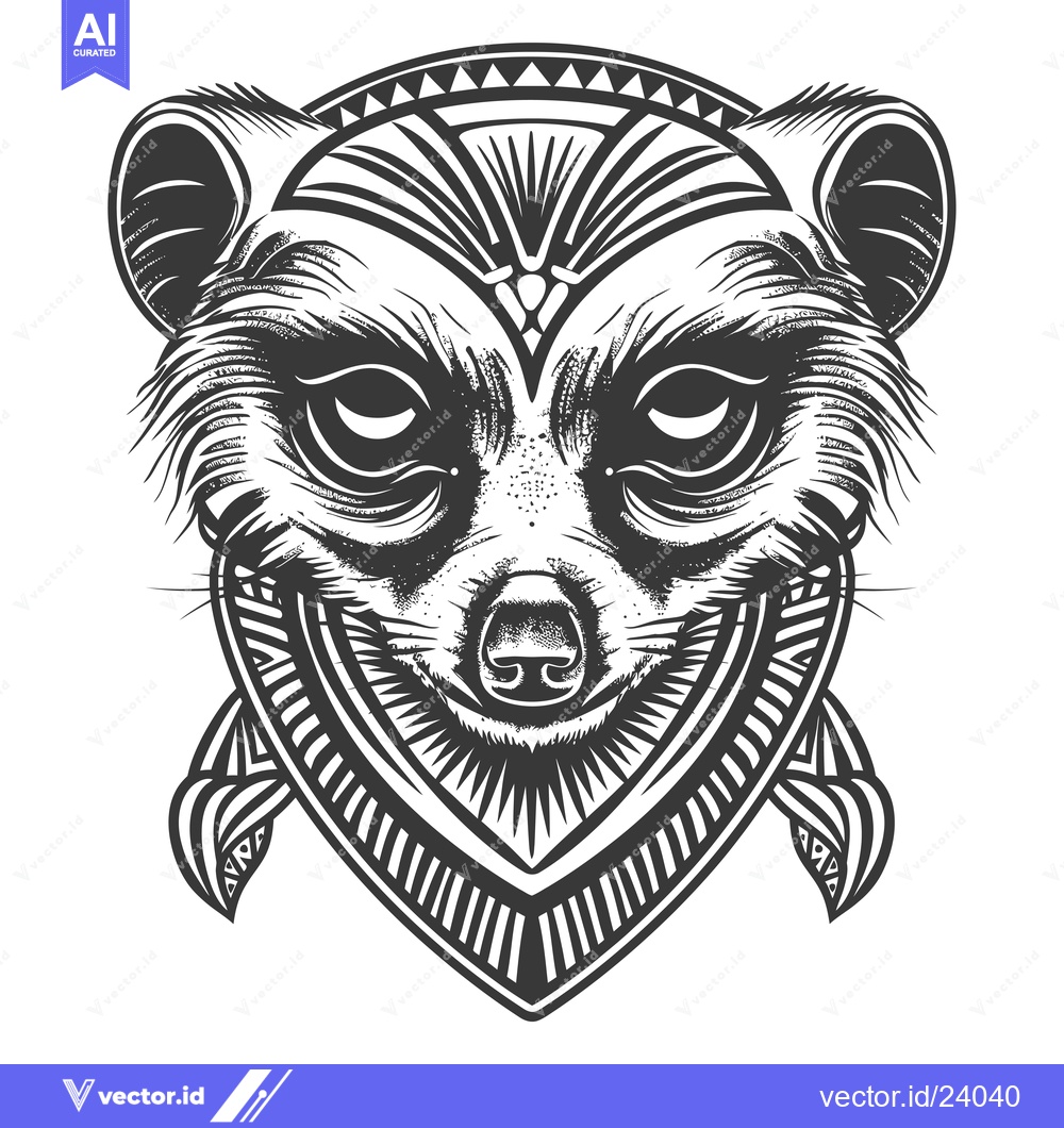 Premium Vector of Black and White Illustration of a Mongoose with Tribal Patterns