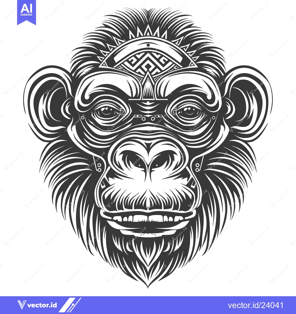 Premium Vector dari Black and White Illustration of a Monkey's Face with Tribal Design Ele