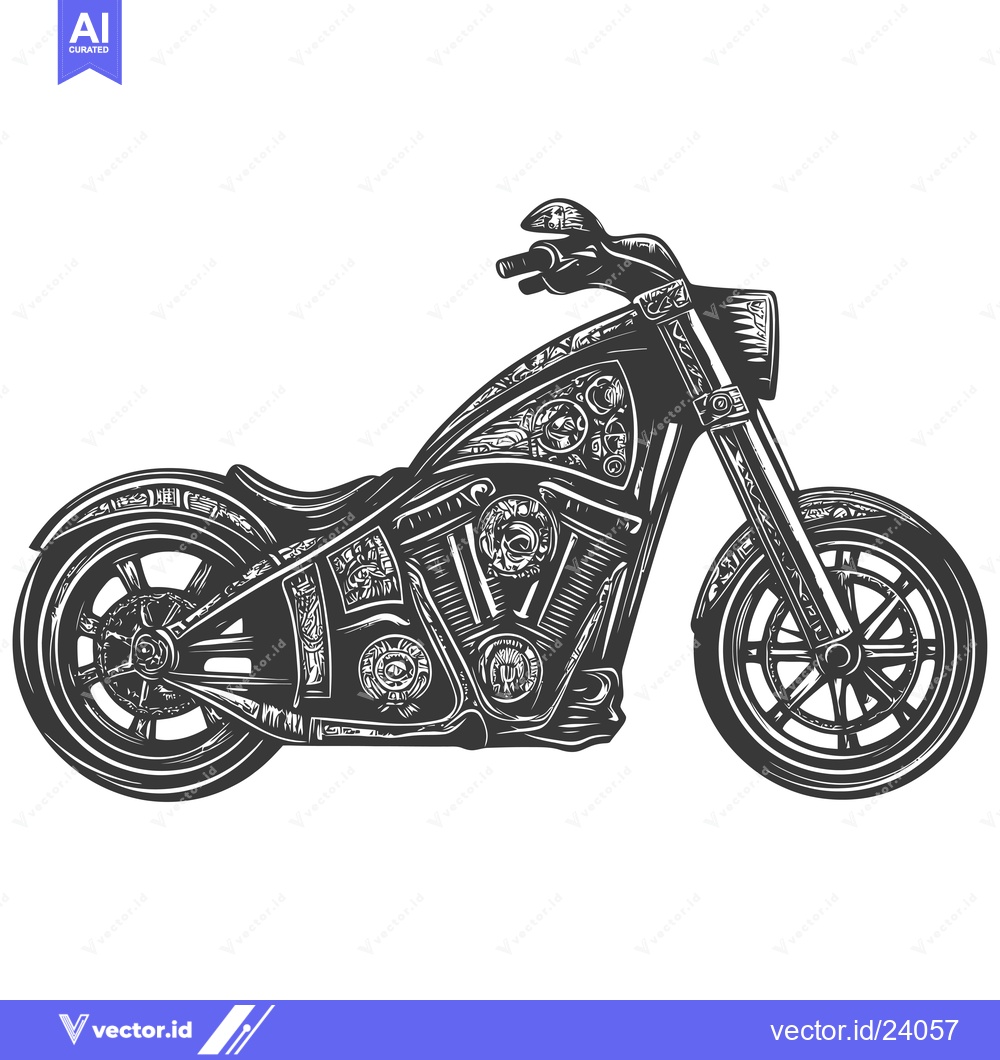 Premium Vector dari Black and White Illustration of a Motorcycle with Exposed Engine