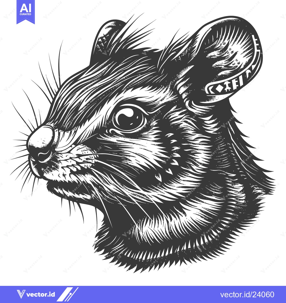 Premium Vector of Black and White Illustration of a Mouse Head