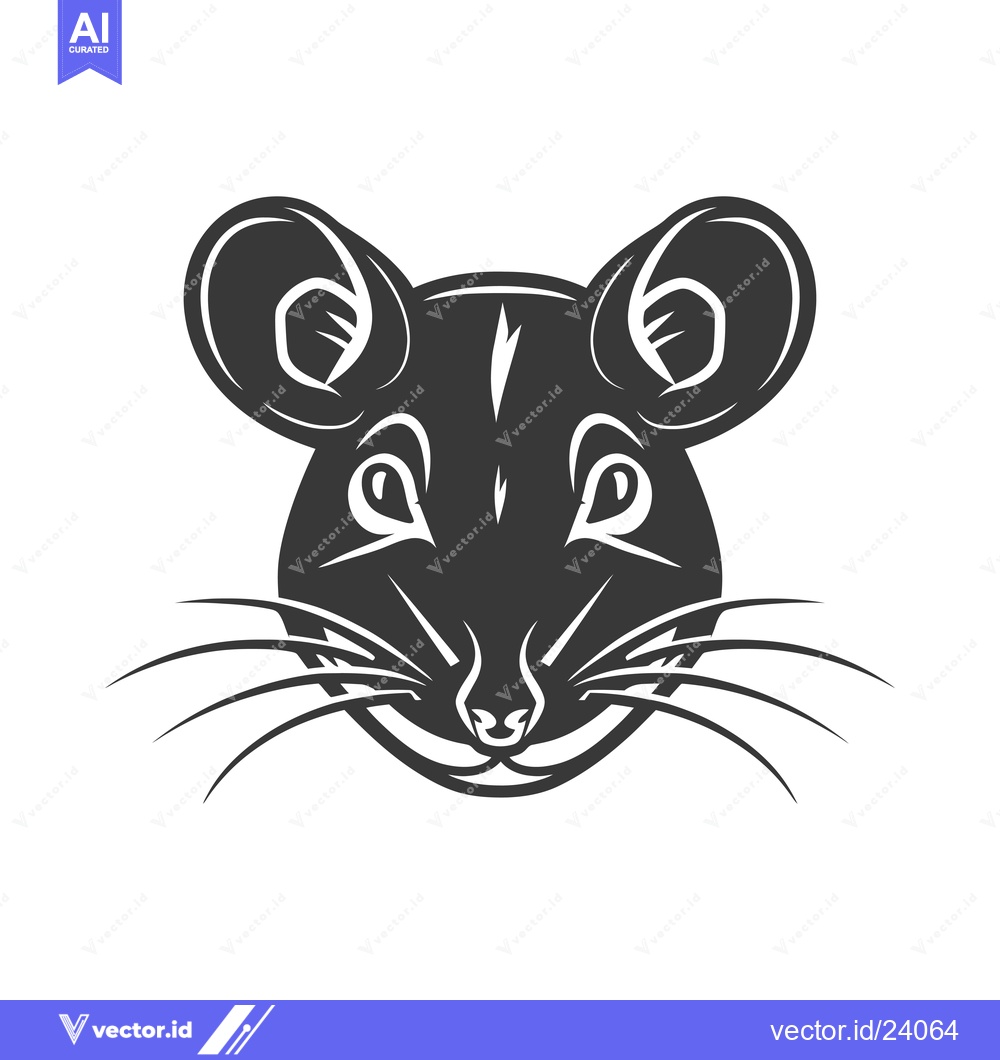 Premium Vector of Black and white illustration of a mouse's head with a smile