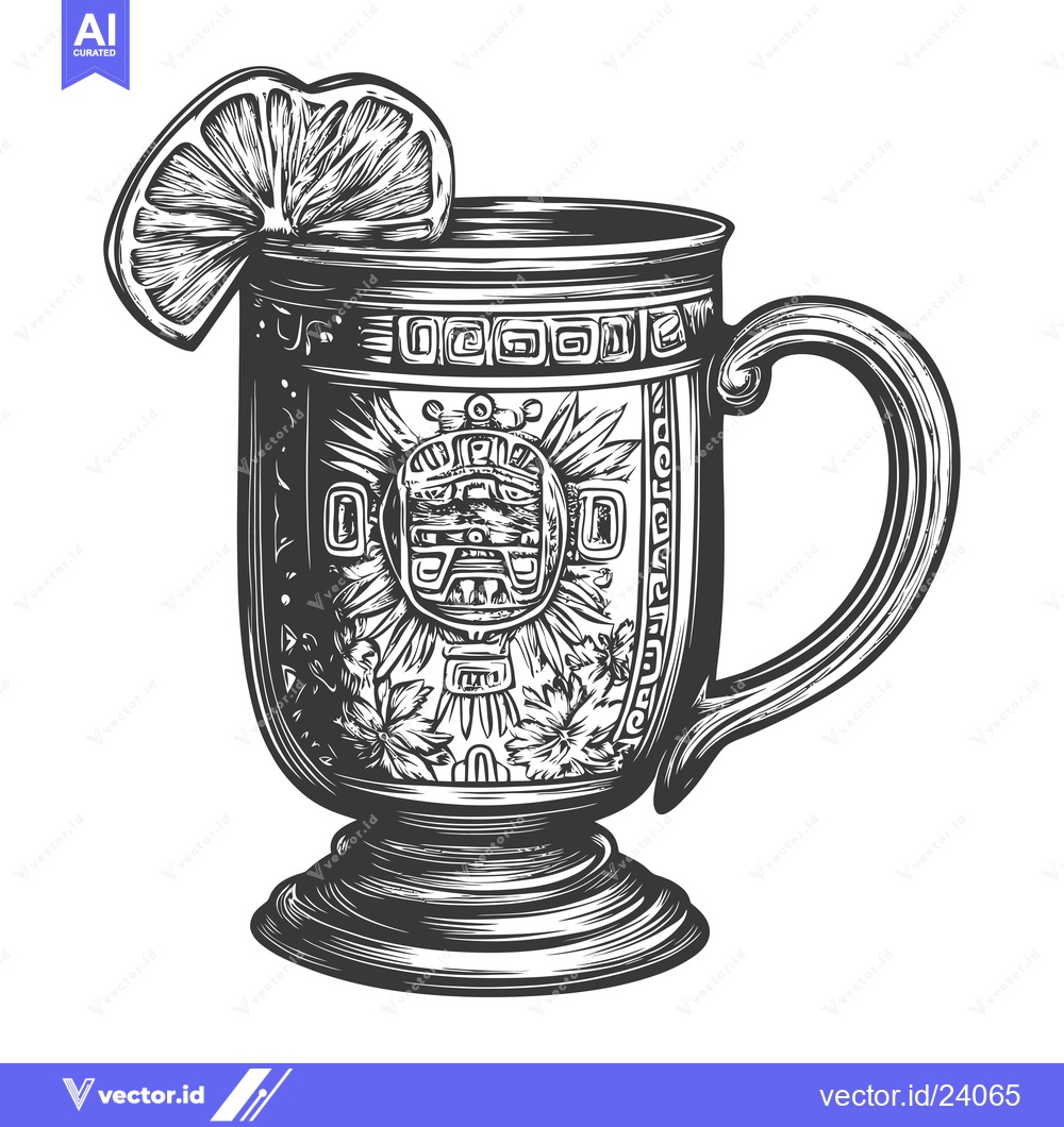 Premium Vector dari Black and White Illustration of a Mug with a Lemon Slice
