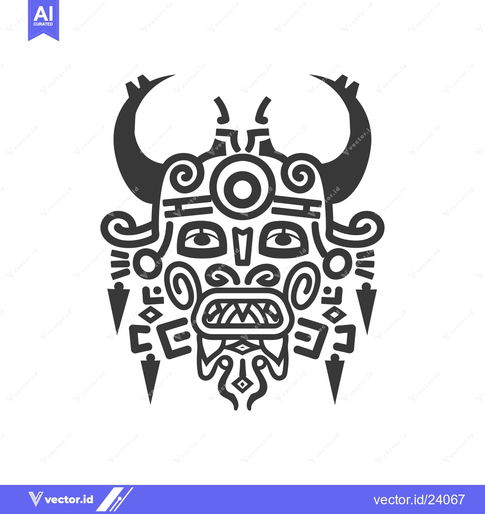 Premium Vector of Black and White Illustration of a Mythological Creature Mask with Horn
