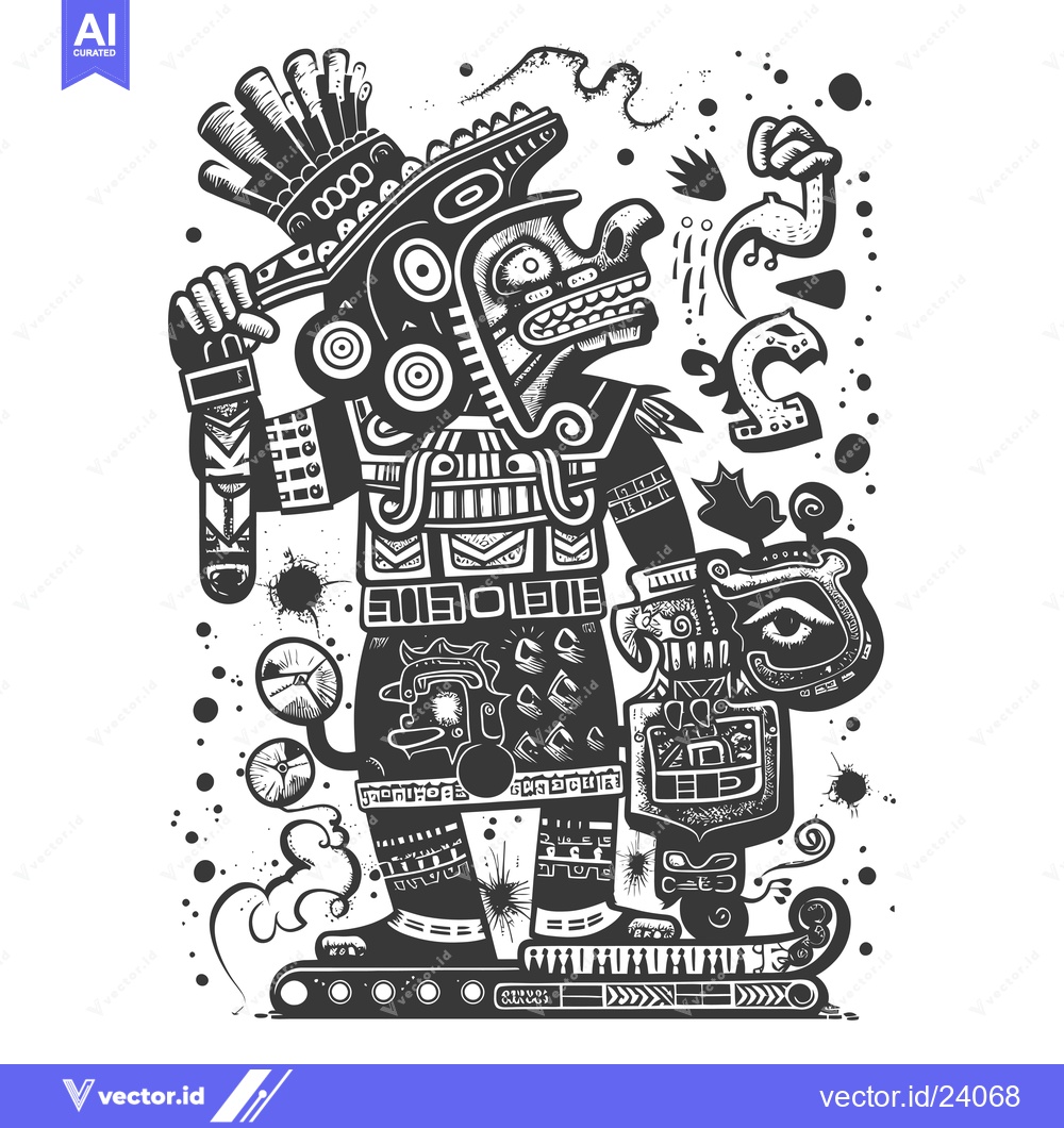 Premium Vector dari Black and White Illustration of a Mythological Creature with Intricate