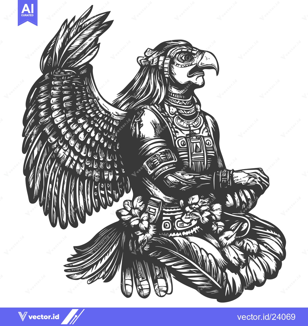 Premium Vector of Black and White Illustration of a  Mythological Eagle-Like Figure with