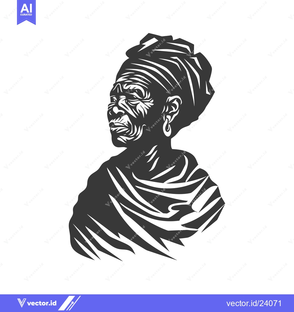 Premium Vector dari Black and White Illustration of an African Woman Wearing a Headwrap