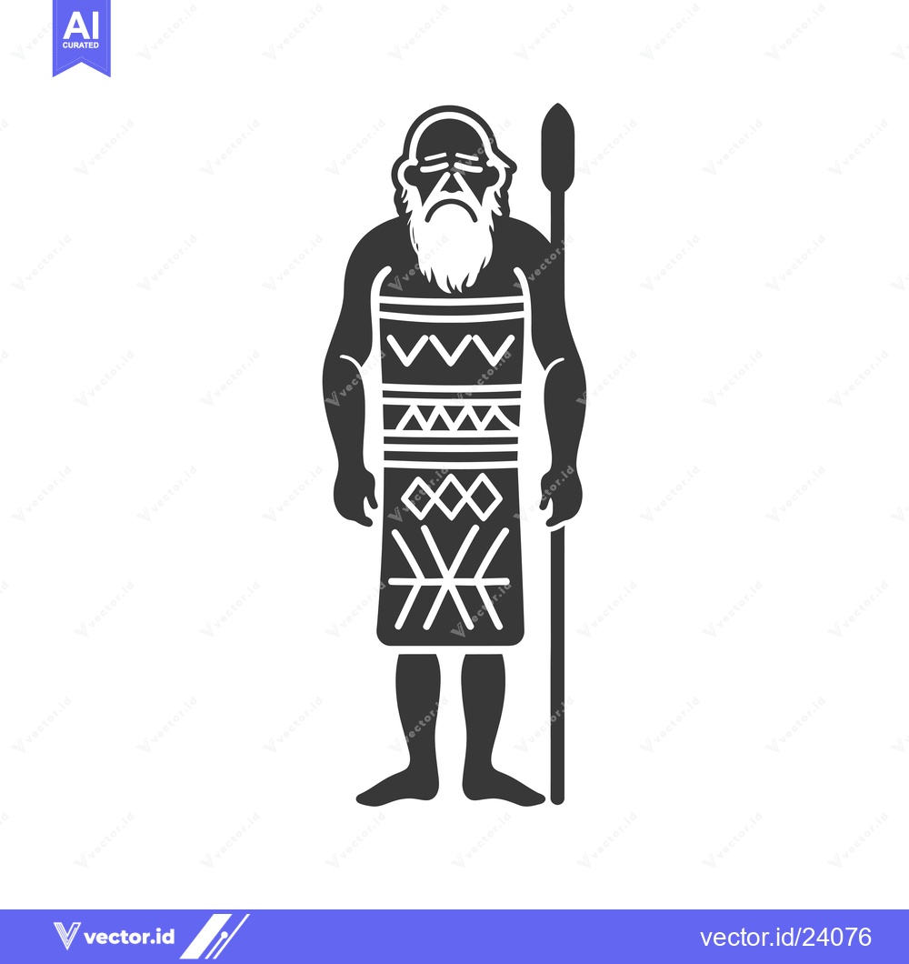 Premium Vector dari Black and White Illustration of an Ancient Man Holding a Spear