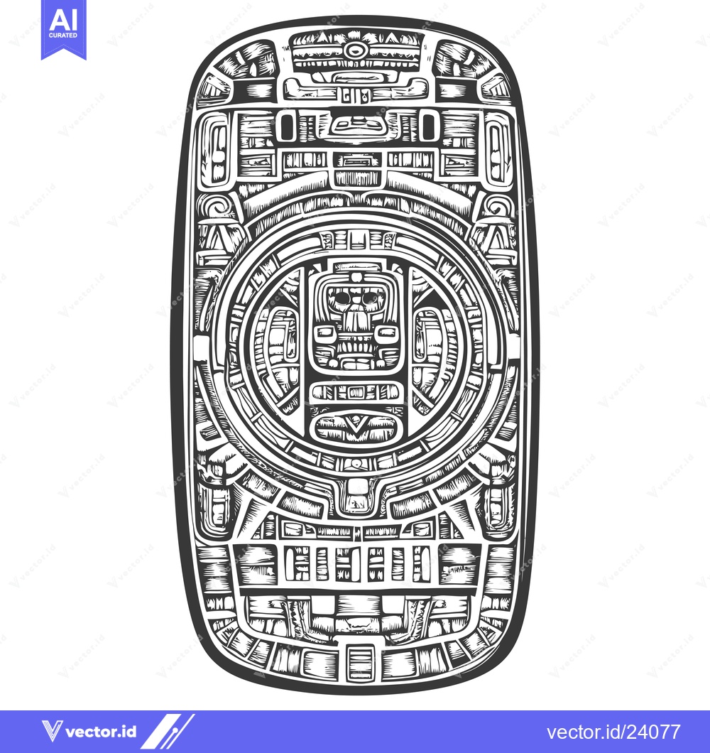 Premium Vector of Black and White Illustration of an Ancient Mayan Calendar with Detaile
