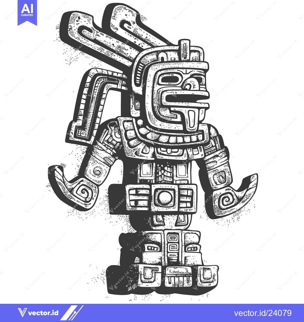 Premium Vector dari Black and white illustration of an ancient Mayan deity