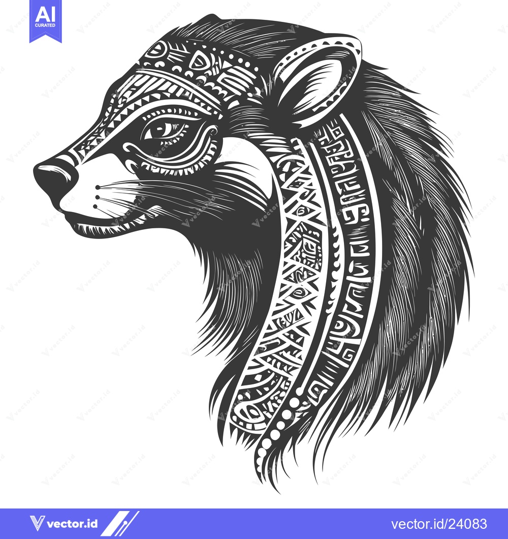 Premium Vector dari Black and White Illustration of an Animal Head with Tribal Patterns