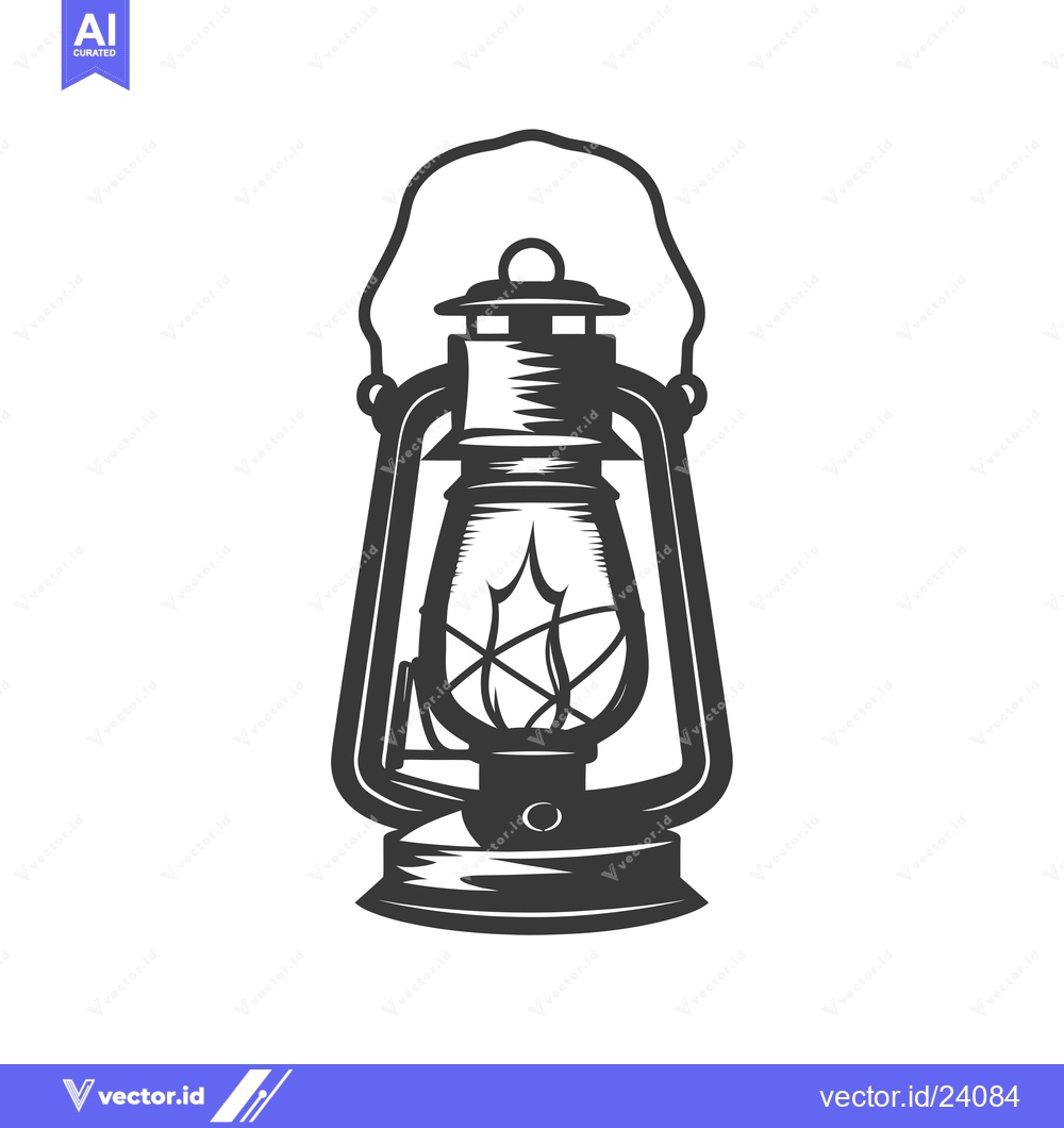 Premium Vector of Black and white illustration of an antique kerosene lantern