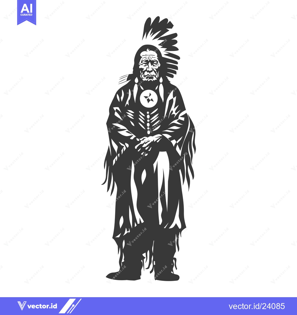 Premium Vector dari Black and White Illustration of a Native American Chief
