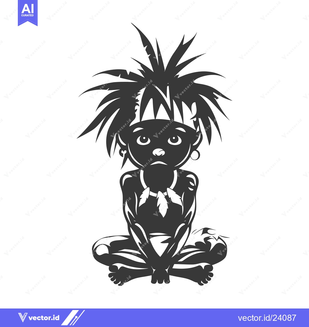 Premium Vector dari Black and White Illustration of a Native American Child