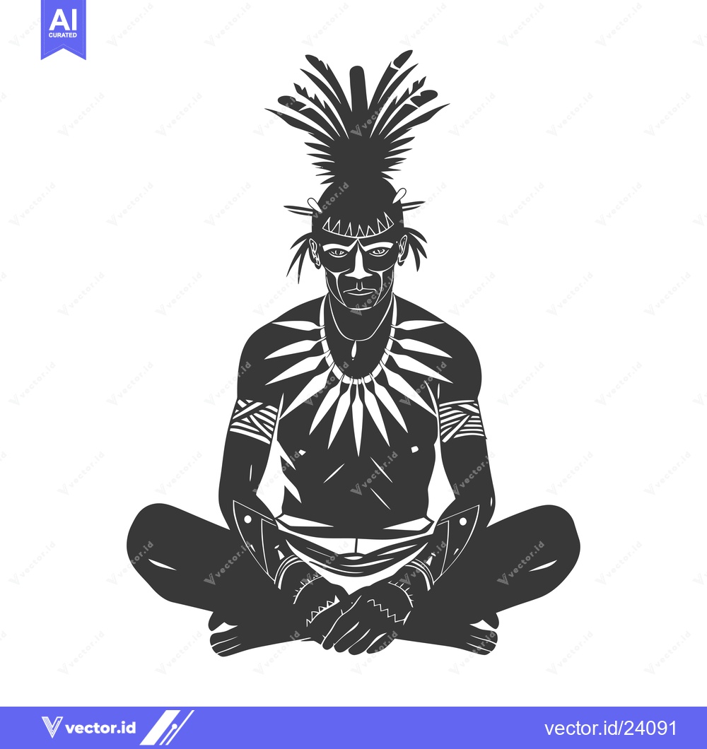 Premium Vector dari Black and White Illustration of a Native American Man in Traditional A