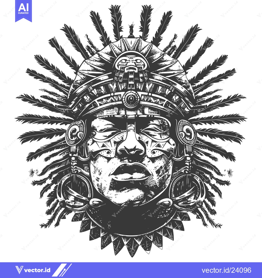 Premium Vector dari Black and White Illustration of a Native American Warrior with Feather