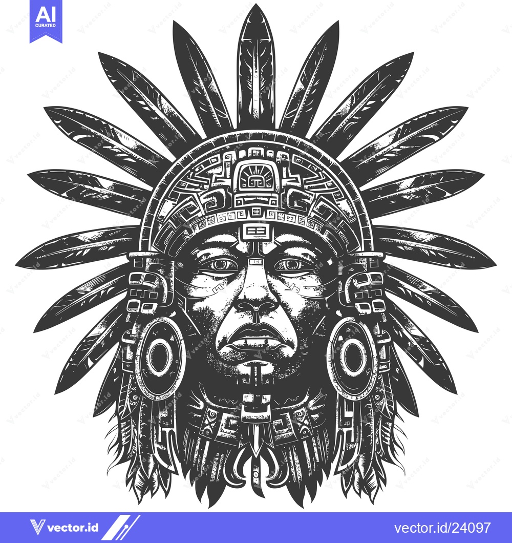 Premium Vector of Black and White Illustration of a Native American with Feathers and Or