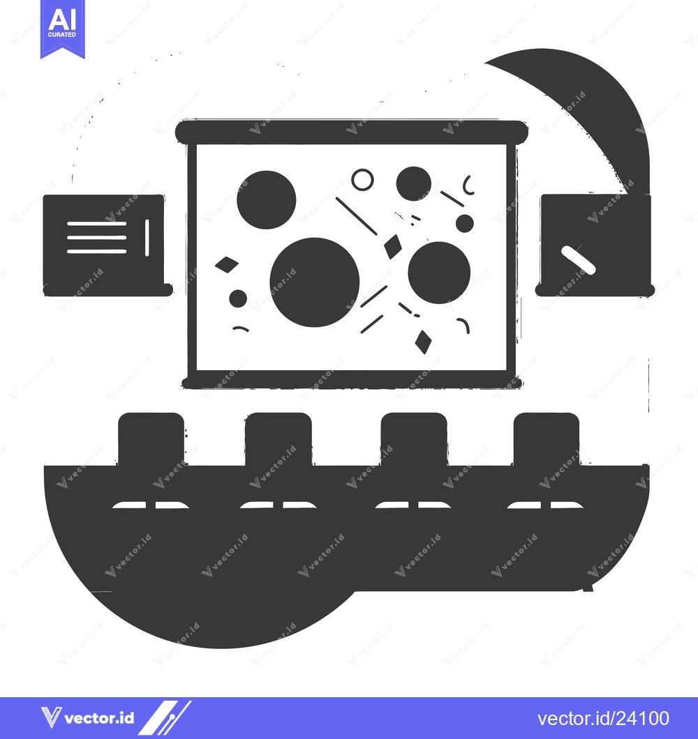 Premium Vector of Black and white illustration of an auditorium with projector screen an