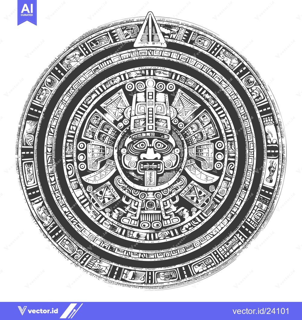 Premium Vector dari Black and White Illustration of an Aztec Calendar