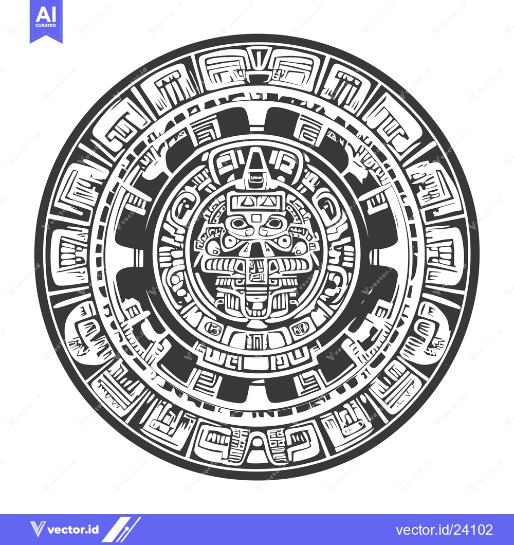 Premium Vector dari Black and White Illustration of an Aztec Calendar