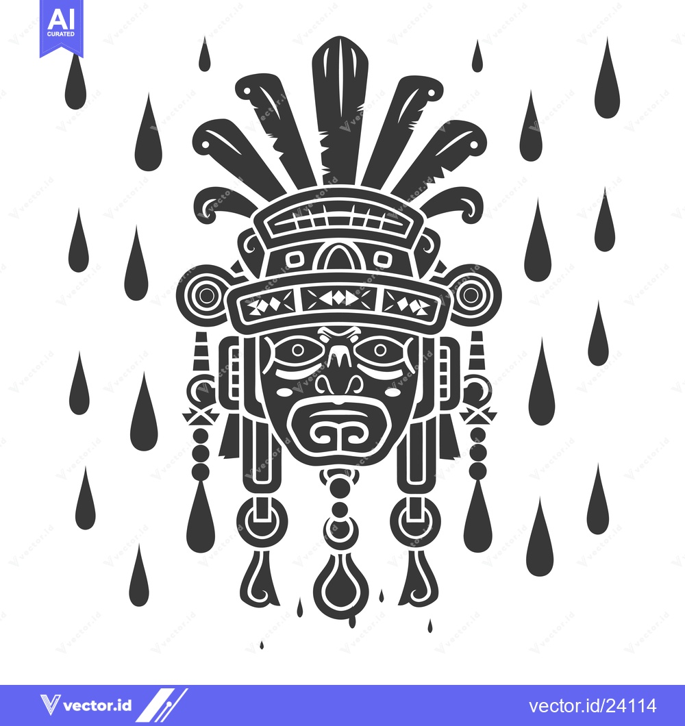 Premium Vector of Black and White Illustration of an Aztec Mask with Rain Droplets