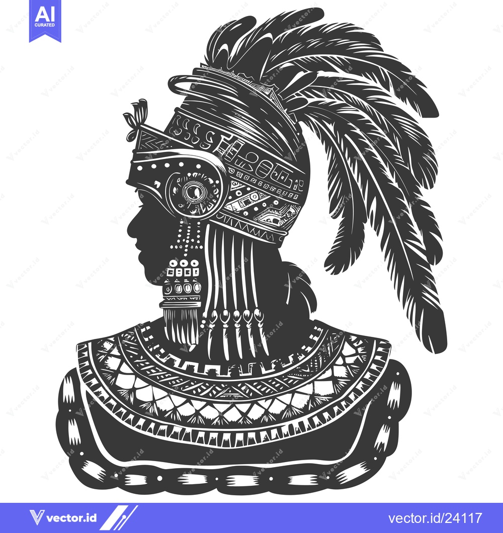 Premium Vector of Black and White Illustration of an Aztec Warrior