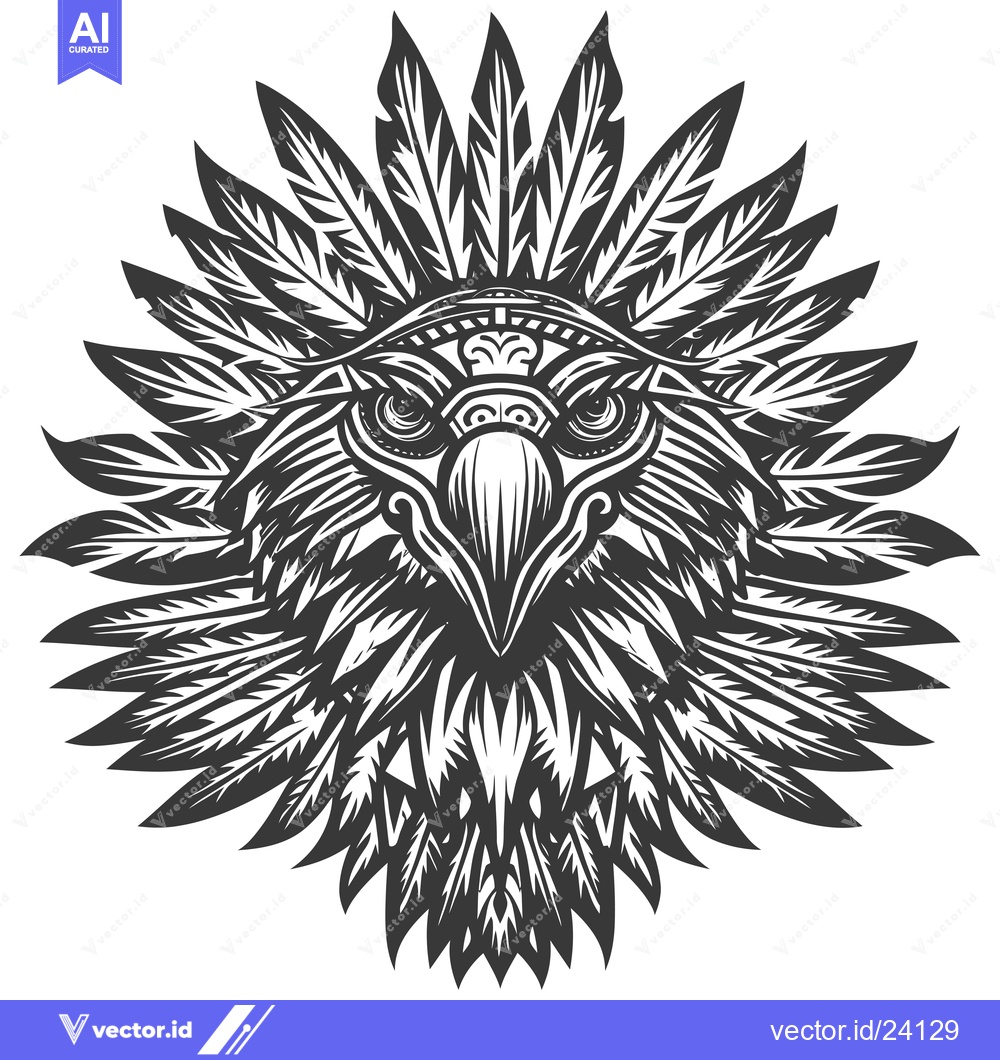 Premium Vector dari Black and White Illustration of an Eagle's Head Surrounded by Feathers