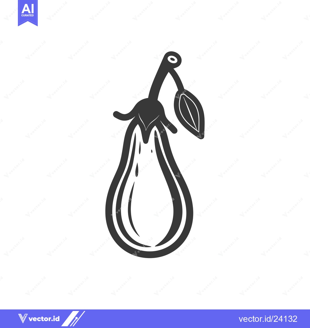Premium Vector of Black and White Illustration of an Eggplant with a Single Leaf