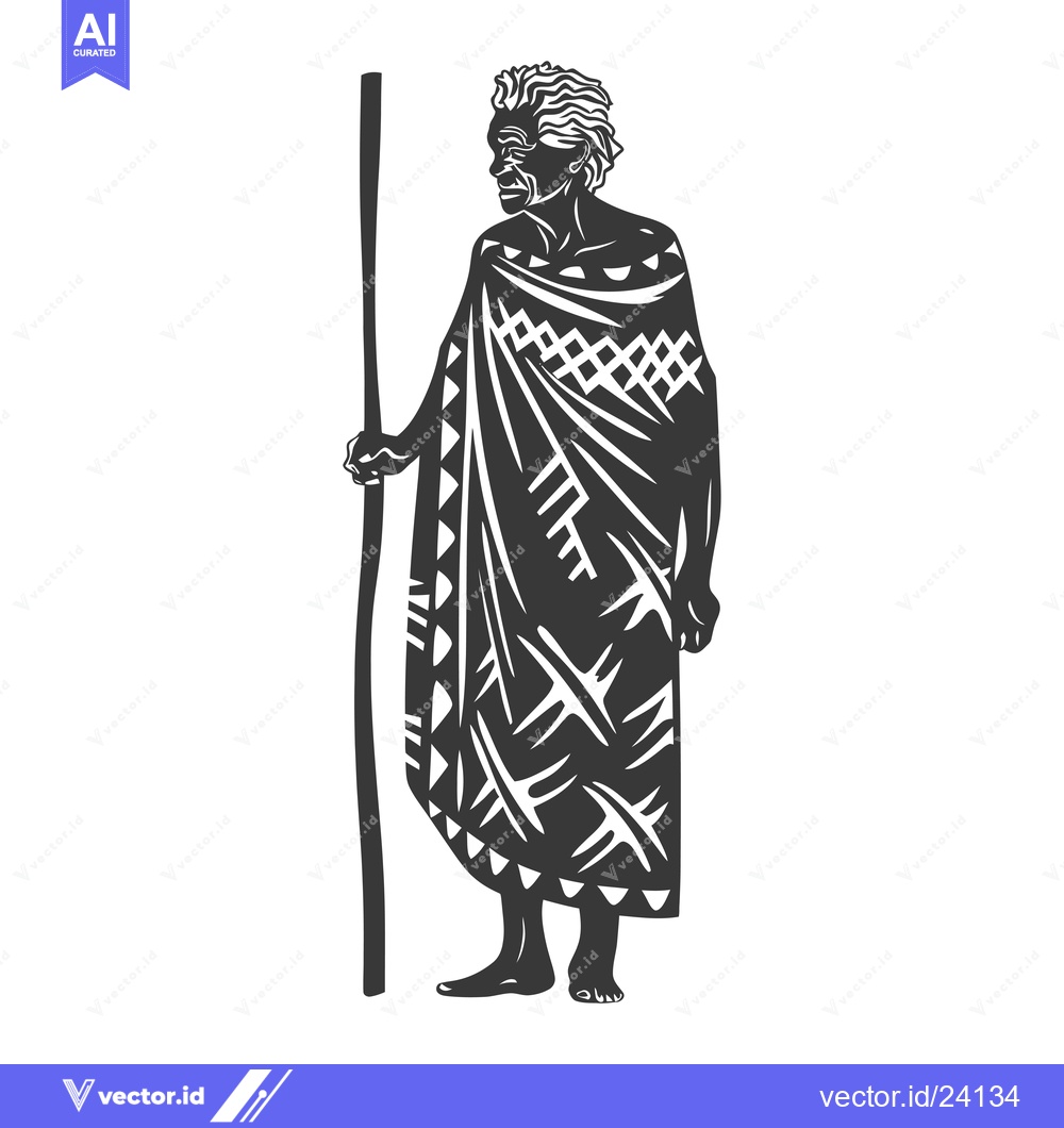 Premium Vector dari Black and White Illustration of an Elderly Man in Traditional Clothing