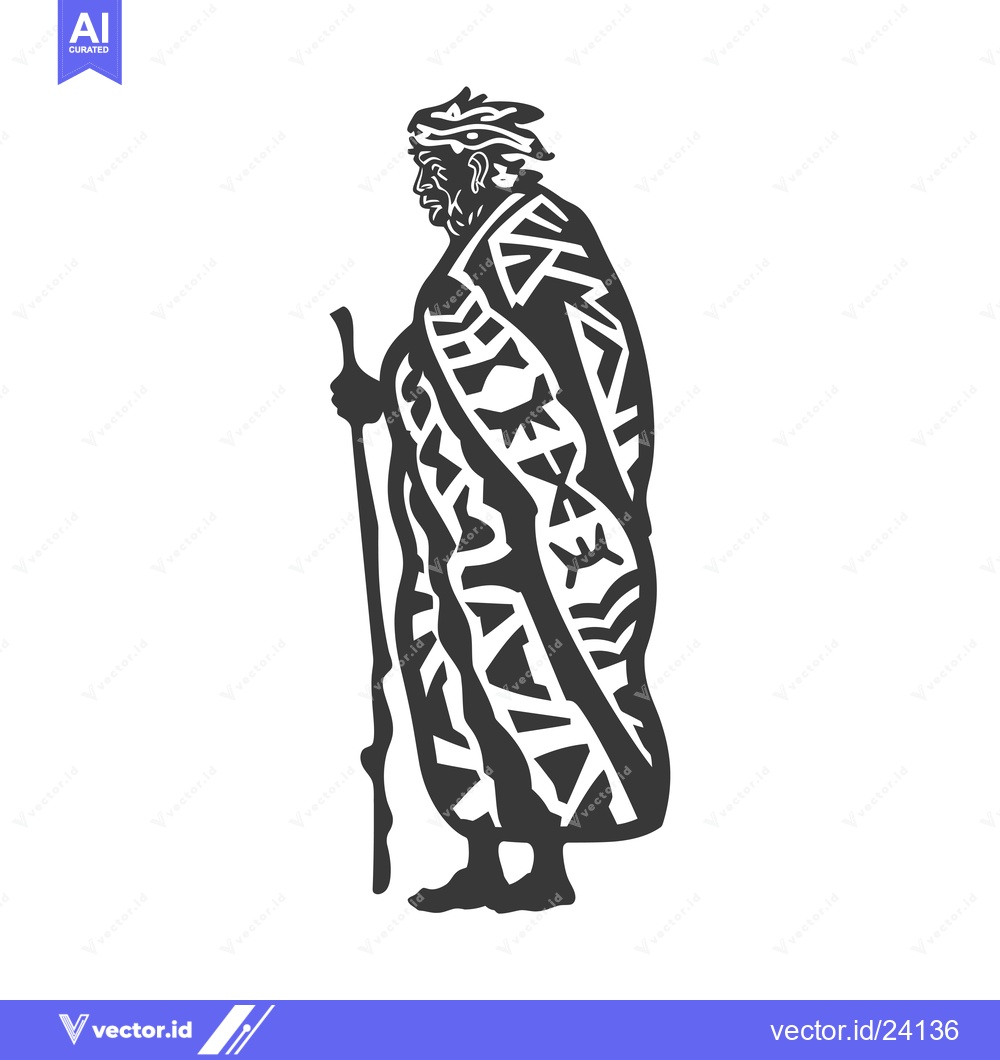 Premium Vector dari Black and White Illustration of an Elderly Person with a Stick