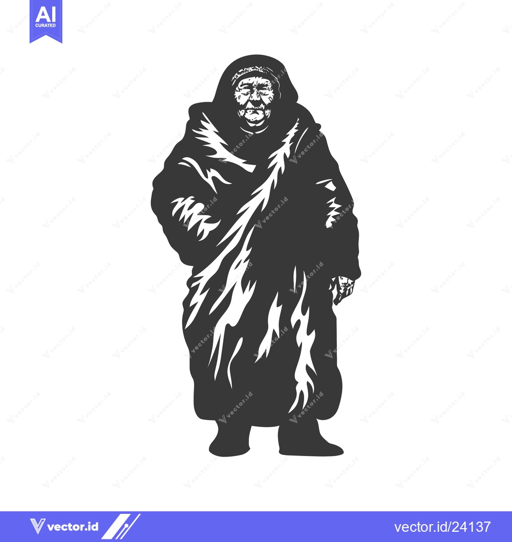 Premium Vector of Black and White Illustration of an Elderly Woman in a Robe