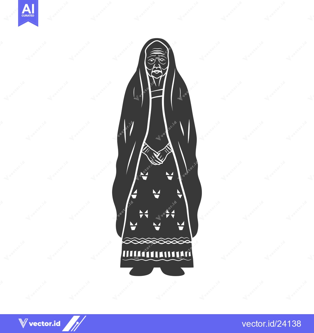 Premium Vector dari Black and White Illustration of an Elderly Woman in Traditional Dress