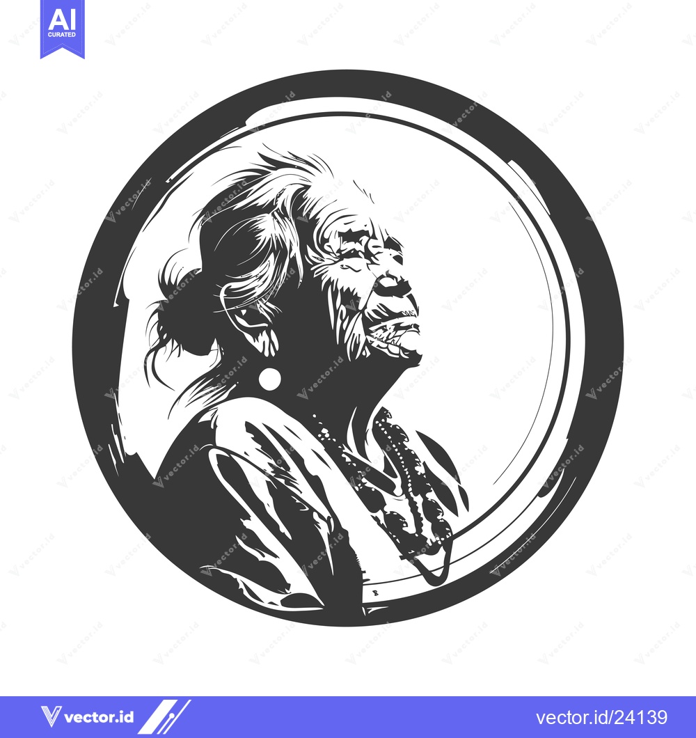 Premium Vector of Black and White Illustration of an Elderly Woman's Profile