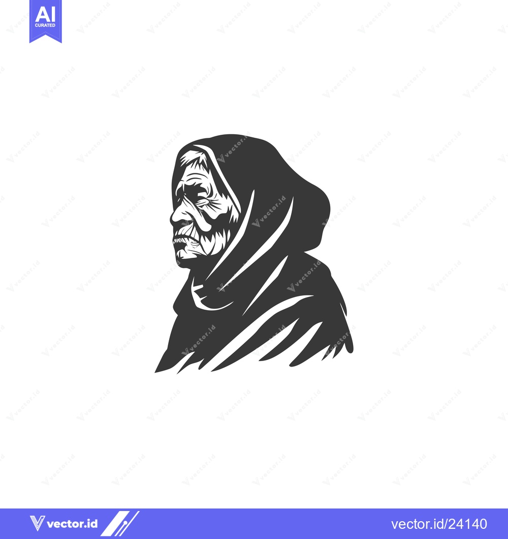 Premium Vector of Black and White Illustration of an Elderly Woman Wearing a Headscarf