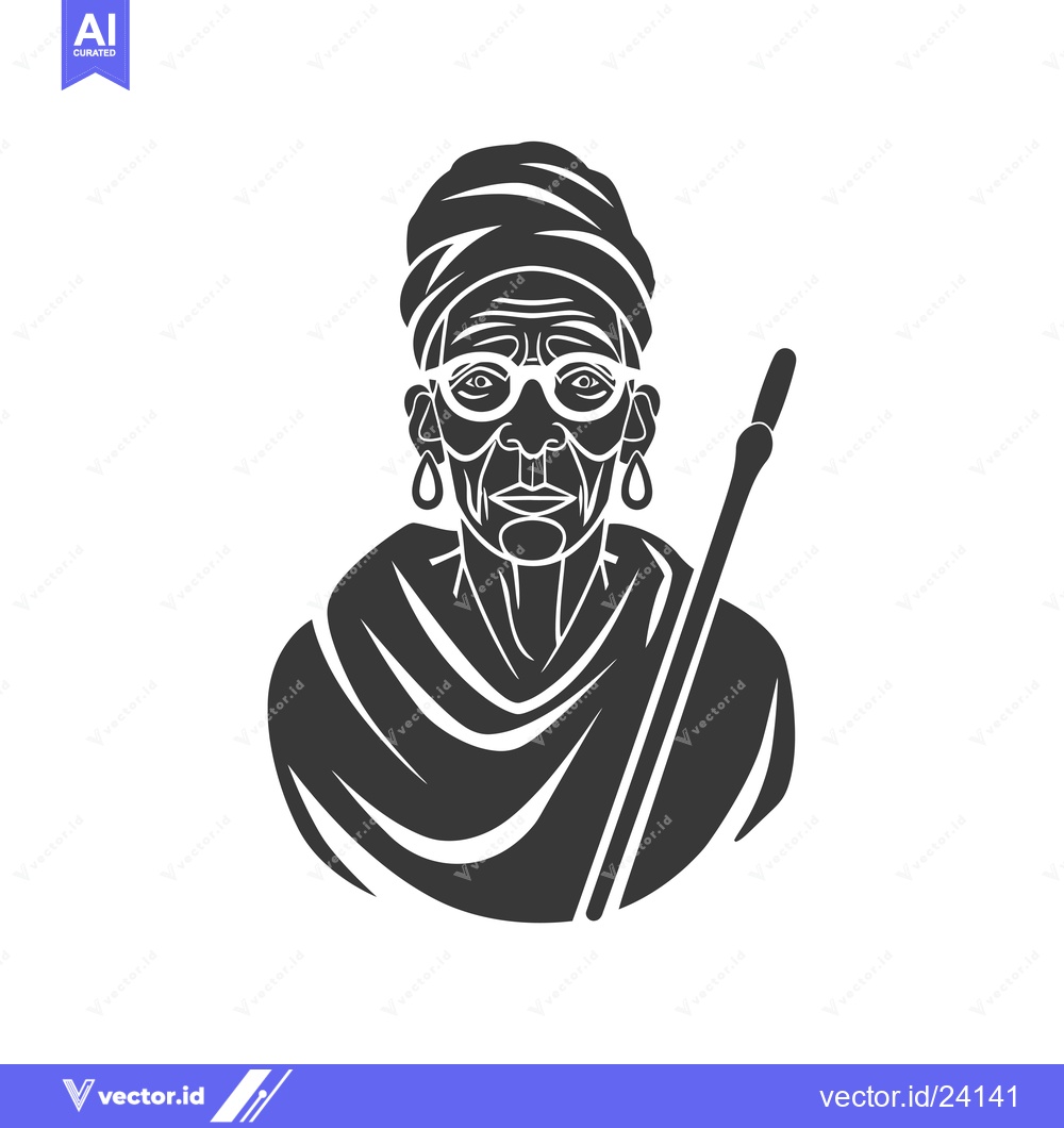 Premium Vector dari Black and White Illustration of an Elderly Woman Wearing a Turban and