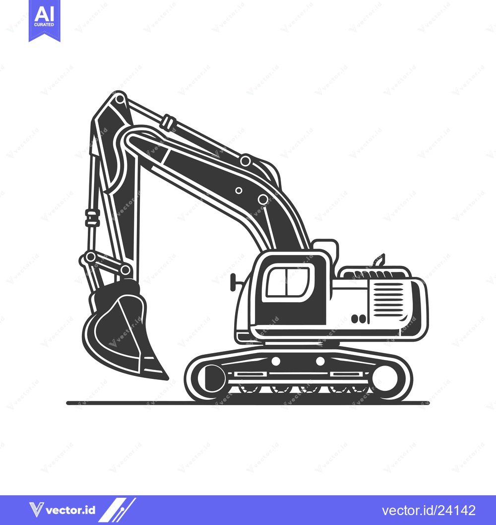 Premium Vector of Black and White Illustration of an Excavator
