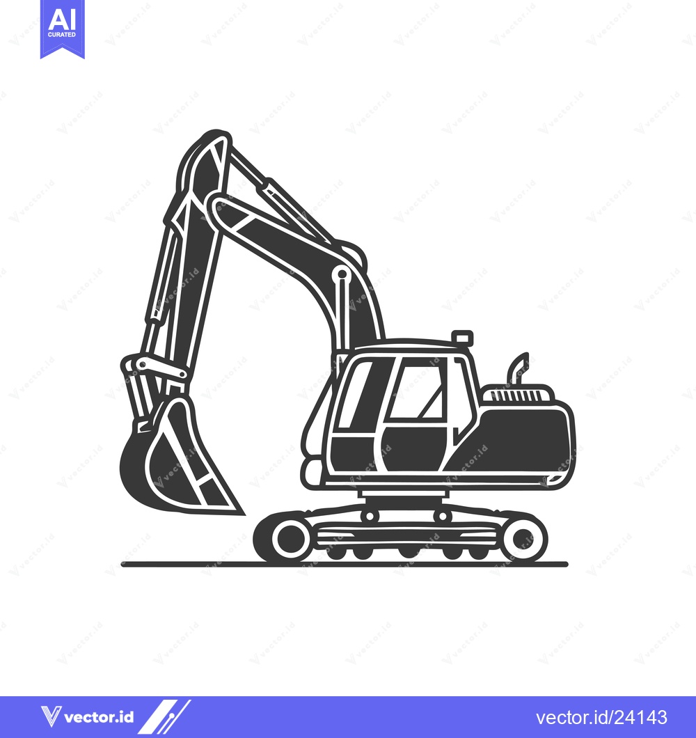 Premium Vector dari Black and White Illustration of an Excavator
