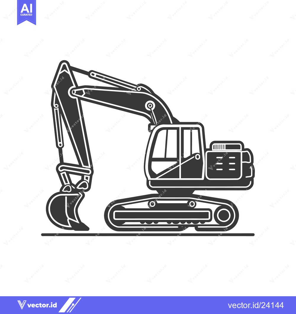 Premium Vector of Black and White Illustration of an Excavator