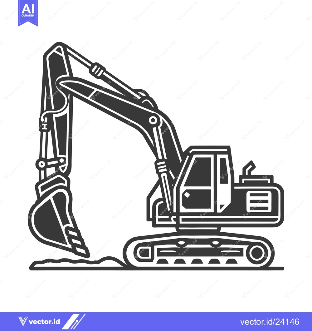 Premium Vector dari Black and white illustration of an excavator digging