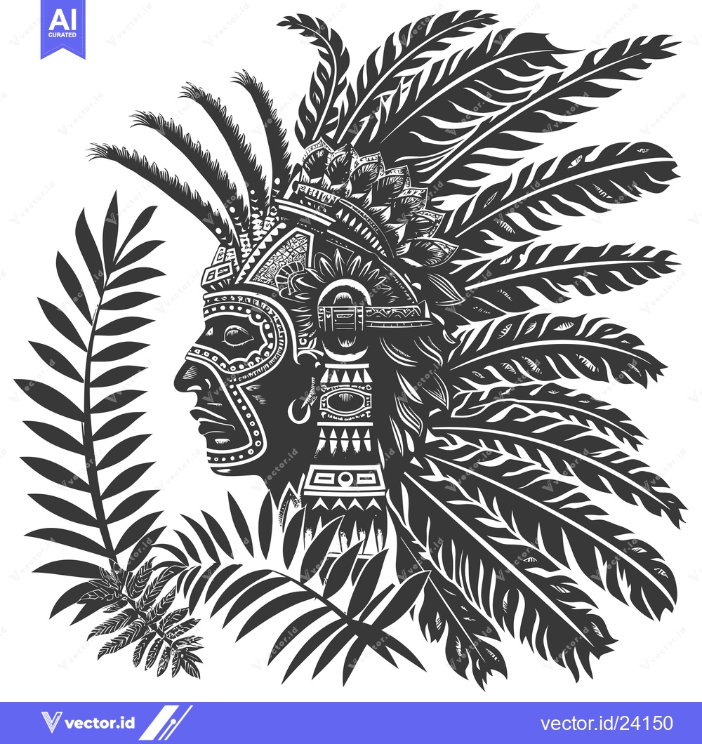 Premium Vector dari Black and White Illustration of an Indigenous Person's Head with Feath
