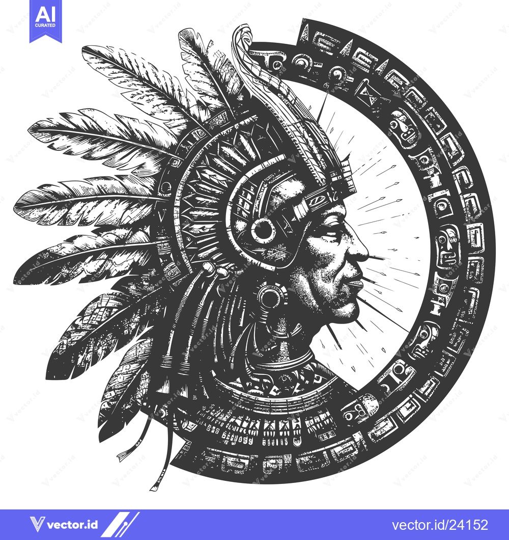 Premium Vector of Black and White Illustration of an Indigenous Person with Feathers