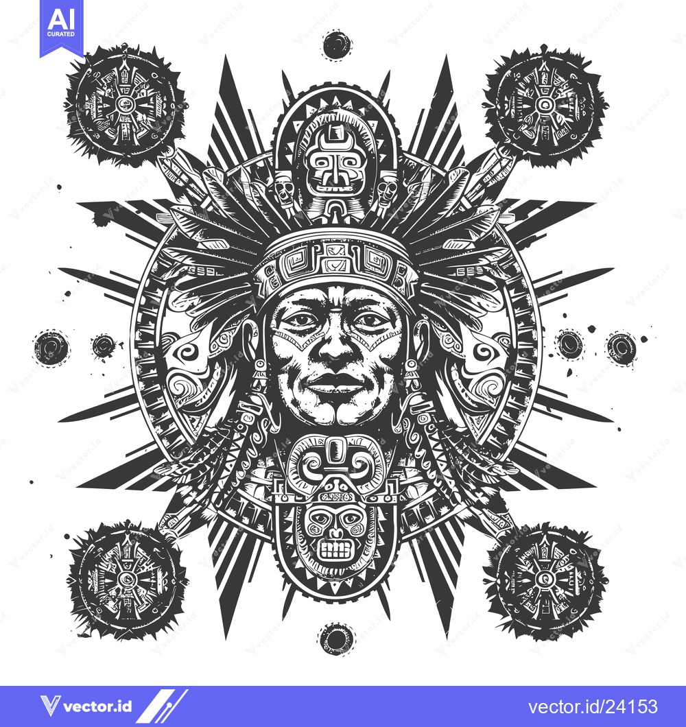Premium Vector of Black and White Illustration of an Indigenous Person with Traditional