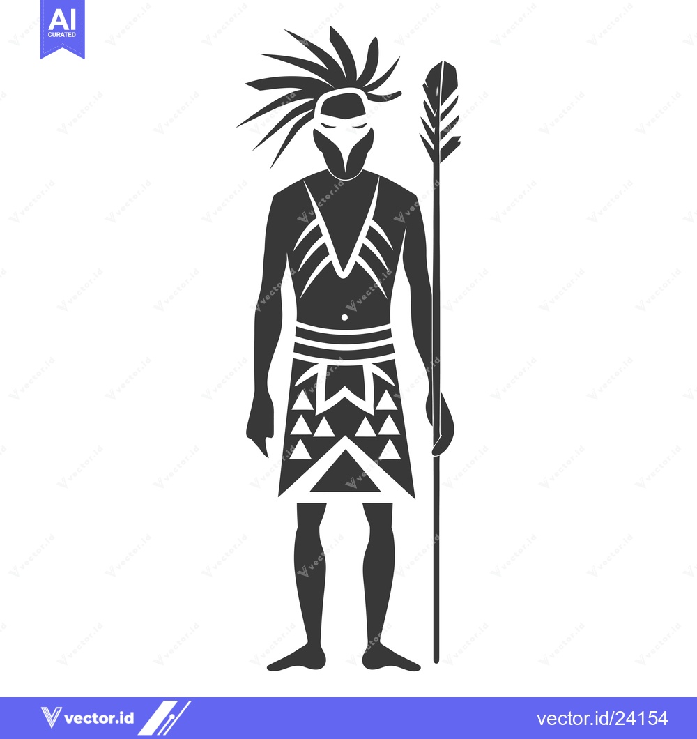 Premium Vector dari Black and White Illustration of an Indigenous Warrior