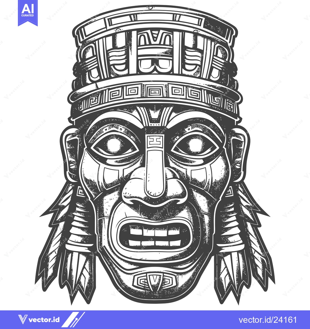 Premium Vector dari Black and White Illustration of an Ornate Tribal Mask