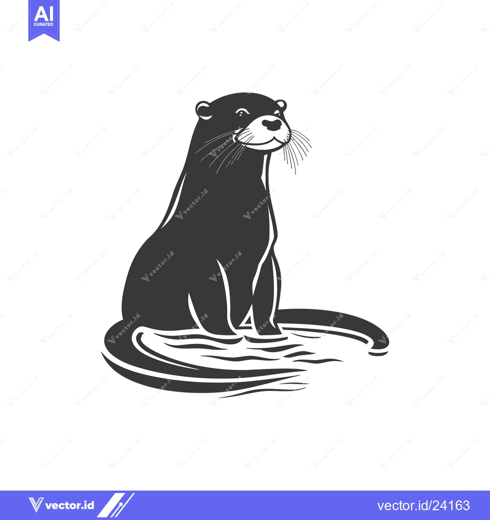 Premium Vector of Black and White Illustration of an Otter in Water